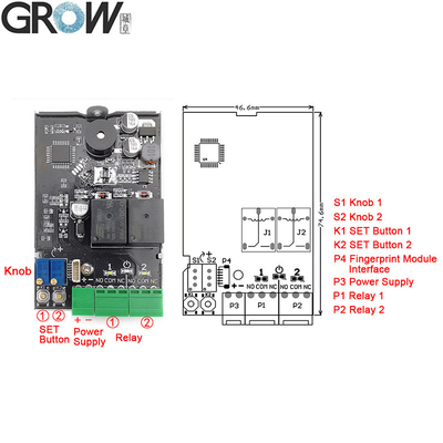 Grow K220+R502-F DC10-24V Two Relay Administrator/User Fingerprint Control Board